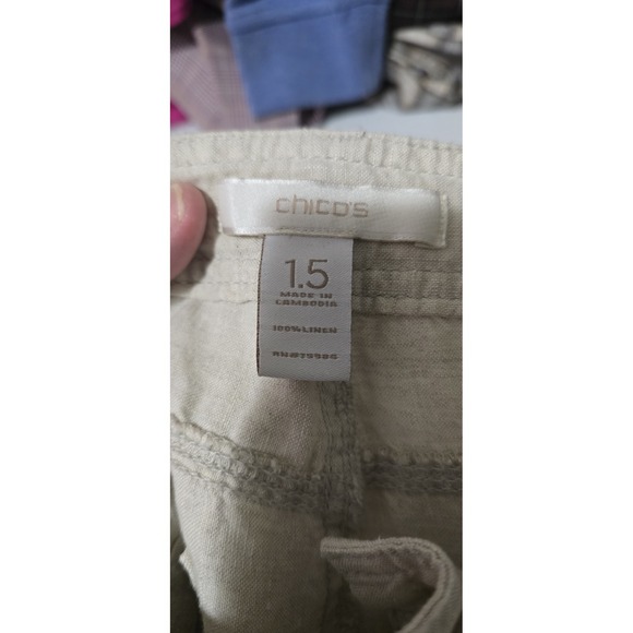 Chico's Women's Beige 100% Linen Pull-On Pants Beach Size 1.5 Cuffed - Picture 5 of 6